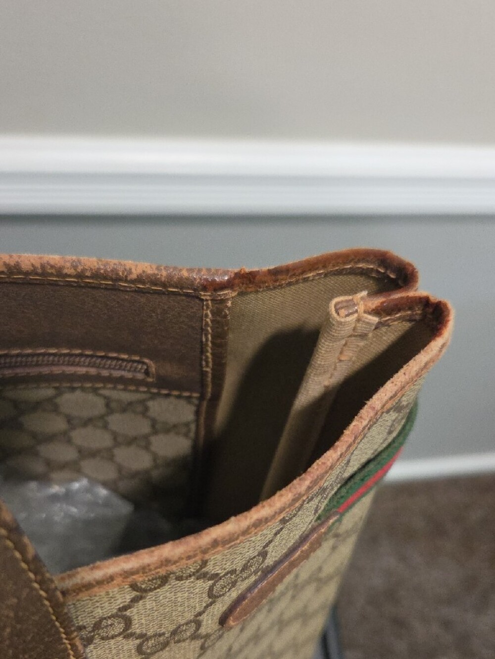 Gucci Beige GG Canvas Tote with Brown Leather and Sherryline- PROJECT - Picture 3 of 14
